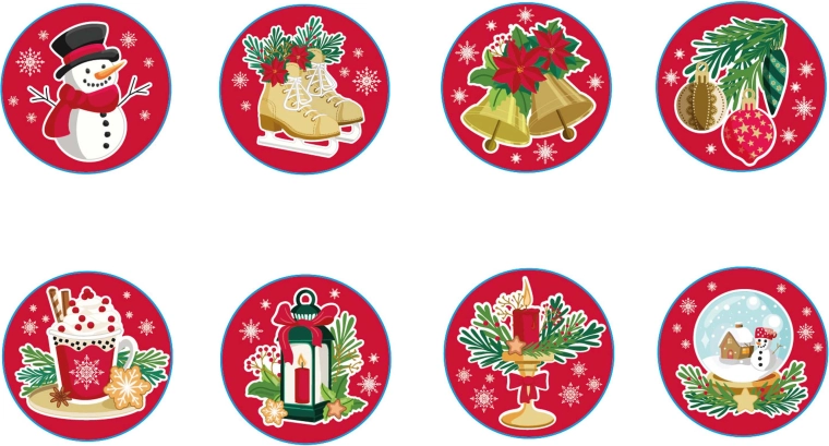 Christmas round stickers 200 pcs, diameter 2.5 cm