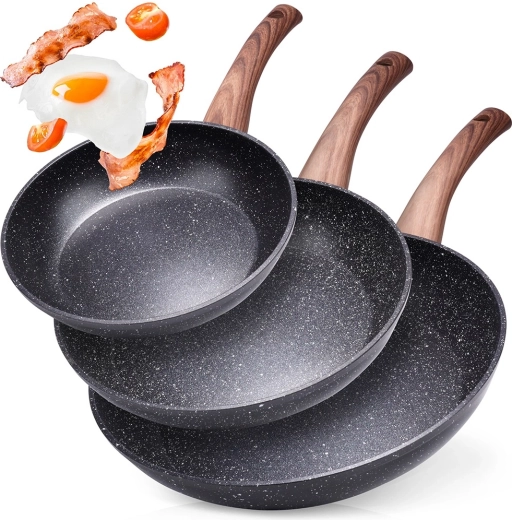 Granitinių keptuvių rinkinys black&wood 20/24/28 cm – 3 vnt.