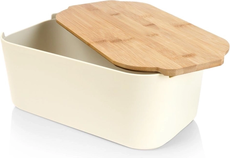 Cream Bread Bin with Bamboo Cutting Board