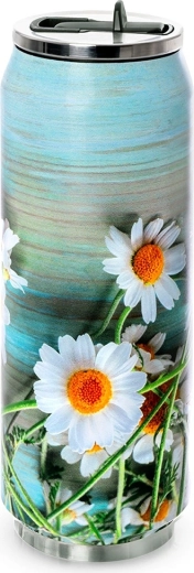 Can-shaped thermal mug with flowers 500 ml