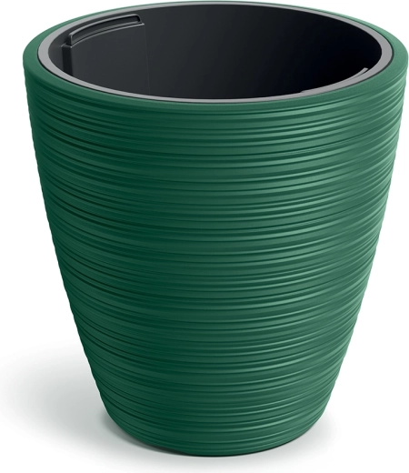 Plastikinis vazonas Vena Round 39 cm tamsiai žalias su įdėklu