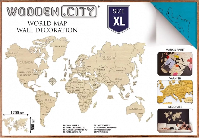 WOODEN CITY wooden 3D world map for the wall XL – Blue