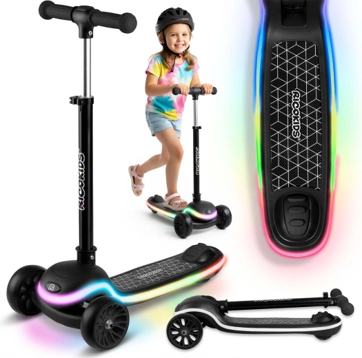 Children's three-wheel balance scooter with LED deck Ricokids Leddi – black