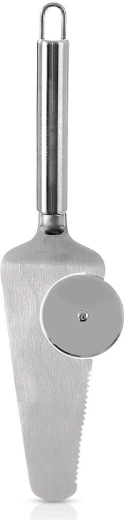 Orion stainless steel pizza server with pizza cutter 28 cm