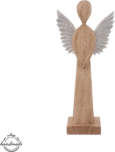 Wooden decorative mango angel with metal wings, 32 cm