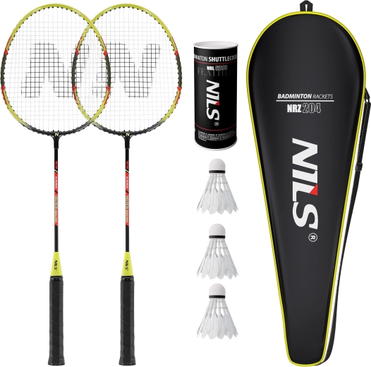 Badmintono rakečių rinkinys Nils NRZ204-1 (2 vnt.) su dėklu ir plunksniniais kamuoliukais