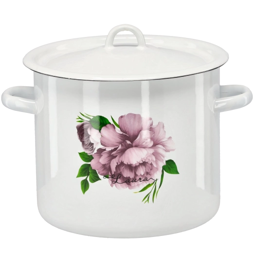 Enamel pot 7 L 22 cm white with peony Laura motif
