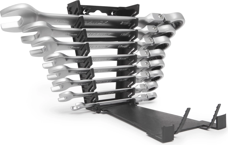 Neatly stored wrenches