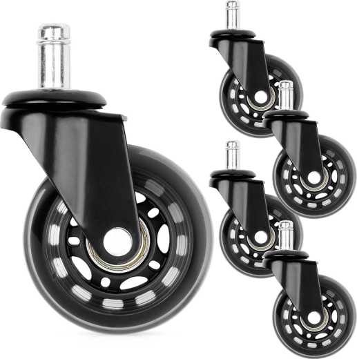 Guminiai biuro kėdės ratukai 63 mm, kaištis 10 mm, 5 vnt.