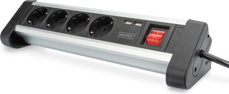 Biuro maitinimo juosta 45° su 4 lizdais, 2x USB (5V/2A), pasukama 290°