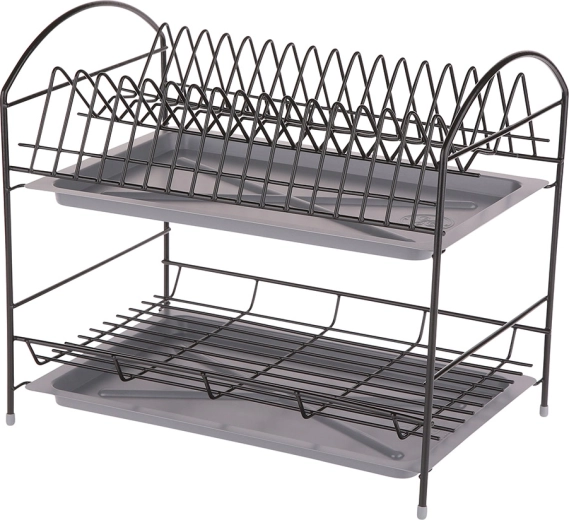 Two-tier dish drying rack 40 cm with drip trays, black