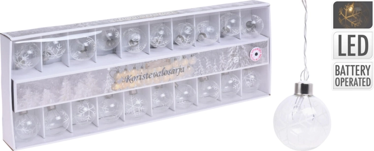 Šviesos girlianda su kamuoliukais 5 cm, 7 m, 20 LED, šiltai balta