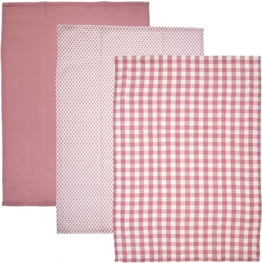 Set of 3 Cotton Kitchen Towels Pink Motifs ORION