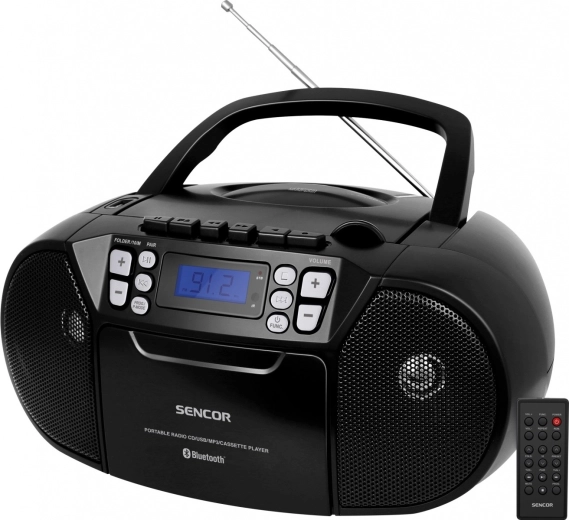 Radijo magnetofonas su CD Sencor juodas su MP3, USB, AUX ir Bluetooth
