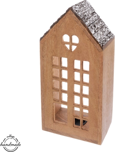 MANGO House-Shaped Candle Holder made of Wood and Metal, 38.5 cm
