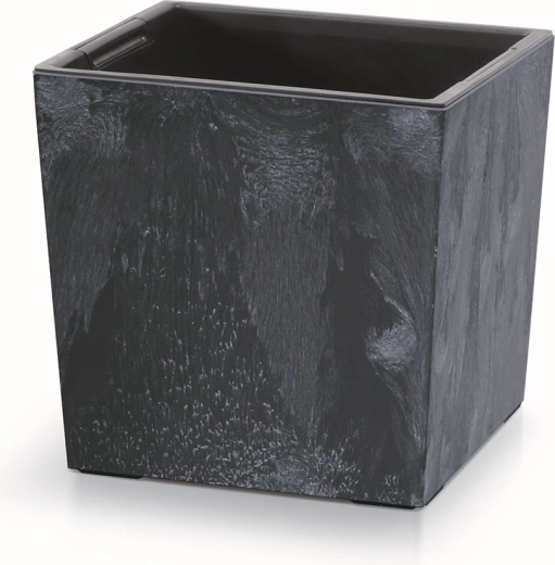 Urbi Square Low Planter with Concrete Effect and Insert, 24 cm, Anthracite