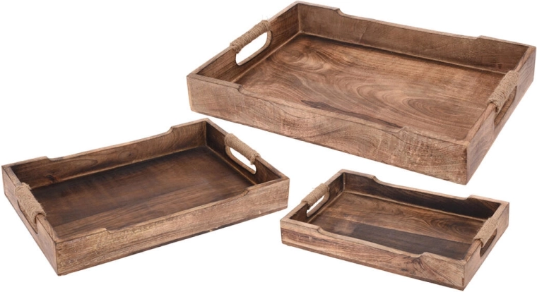 Mango Wood Tray with Rope Handles 31 × 20 × 4.5 cm