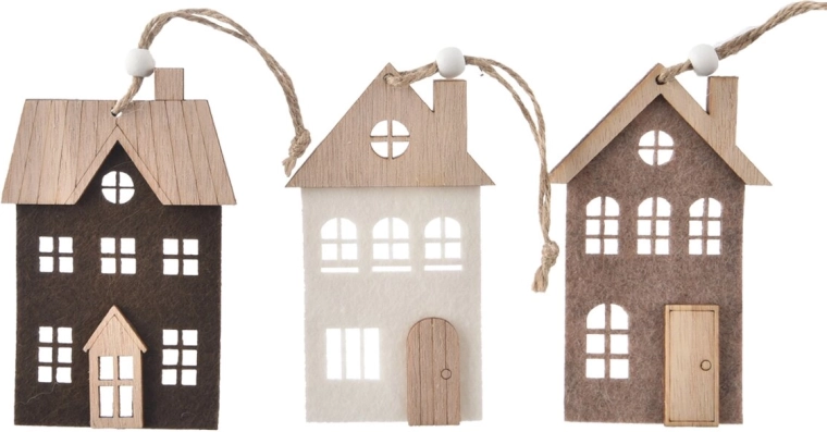 Hanging house decoration made of wood and felt 8 × 12 cm (mix of 3 variants)