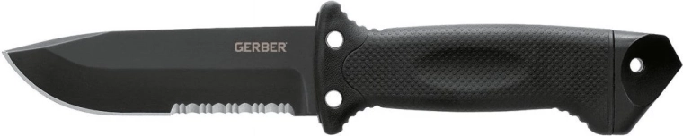 Gerber LMF II Infantry taktinis peilis 12,5 cm, juodas su gumuota GFN rankena ir nailoniniu dėklu