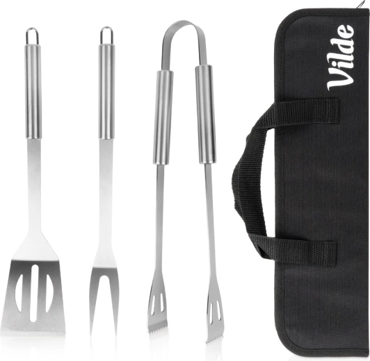 Vilde stainless steel BBQ tool set with case, 3 pcs
