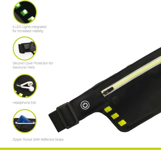 Wheel-Bee bėgimo juosmens krepšys Night Runner su LED apšvietimu