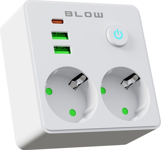 BLOW plug-in socket splitter with 2 sockets, 2× USB and USB‑C, white