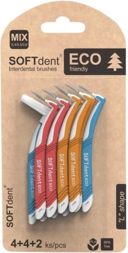 Softdent eco lenkti tarpdančių šepetėliai mix (4× XS, 4× S, 2× M)
