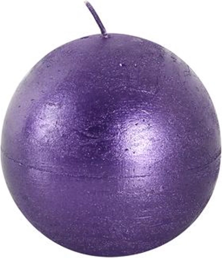Rustic round candle 8 cm purple