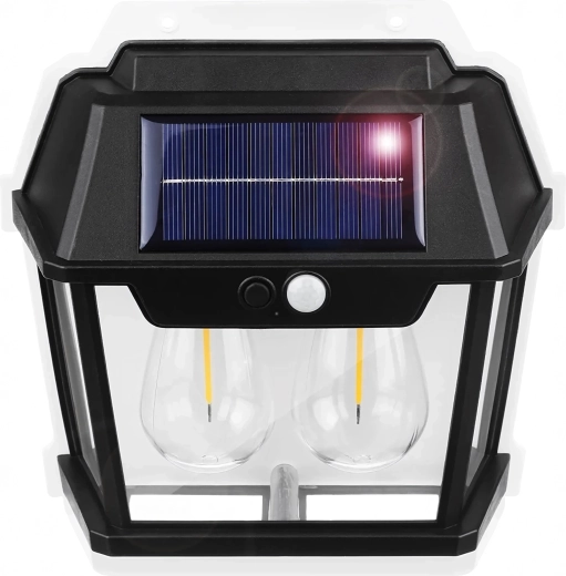 Solar Wall-Mounted LED Light with Dual Bulbs and PIR Sensor