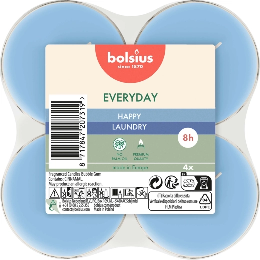 „Happy Laundry“ maxi arbatinės žvakutės, 4 vnt. rinkinys