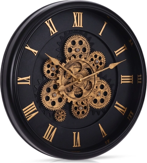 Black wall clock 40 cm with moving mechanism