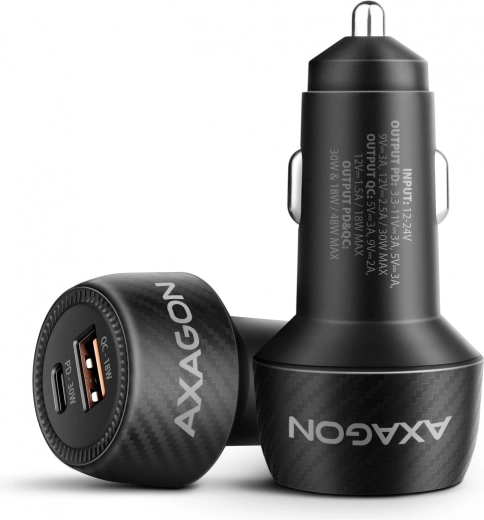 AXAGON 48W Car Charger with USB‑C Power Delivery 3.0 and USB‑A Quick Charge 4+