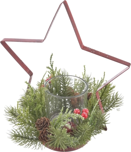 Metal-and-glass star-shaped candle holder with berries