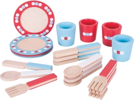 Bigjigs Toys medinis valgymo rinkinys su taškeliais