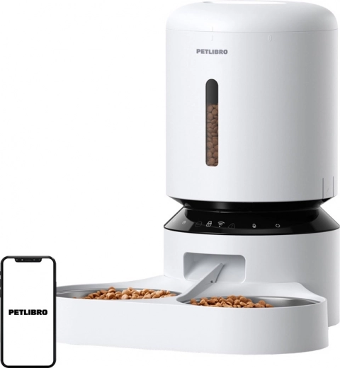Automatic Petlibro Pet Feeder with Dual Bowl and Wi-Fi, 5L White