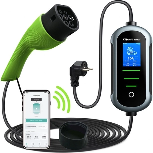 Mobilus elektromobilių įkroviklis su reguliavimu 2in1, Tipas 2, 3,5 kW, 230 V, Wi‑Fi, TUYA/SMART LIFE, LCD, 5 m
