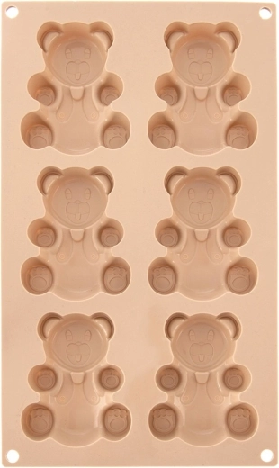 Silikoninė sausainių ir keksiukų forma „meškučiai“ 30 × 17,5 × 2 cm, smėlio spalvos