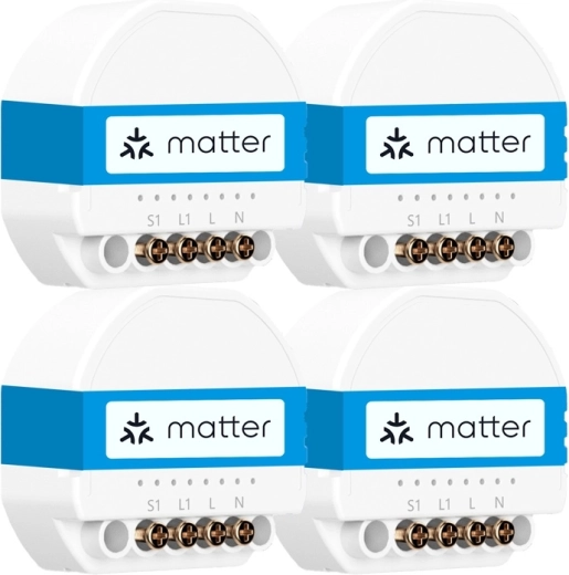 Išmanusis Wi‑Fi jungiklis montavimui į dėžutę Meross su Matter (4 vnt. rinkinys)