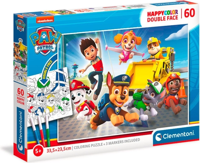Clementoni dvipusės dėlionės PAW PATROL 60 dalių su spalvinimo paveikslėliu
