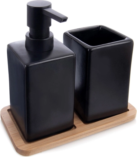 Dolomite bathroom set 3-piece black with bamboo tray Vilde
