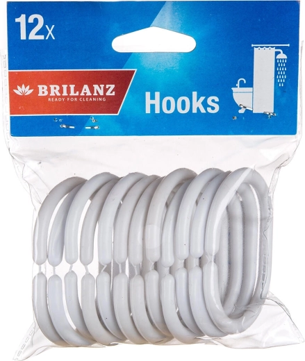 Plastikiniai kabliukai vonios užuolaidai, balti, 12 vnt.