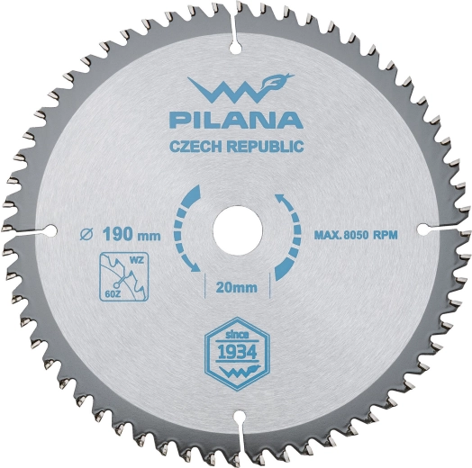 Pjovimo diskas PILANA 190 mm, 60 dantų, SK medienai