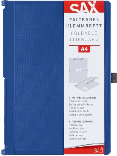 Užsegama rašymo lentelė su spaustuku SAX A4, mėlyna