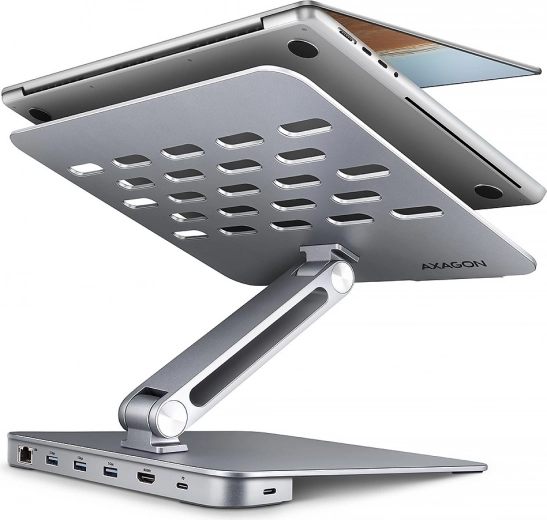 Axagon HMC-STND aluminum 7-in-1 USB-C hub with stand for 10–16" laptops, HDMI 4K/60 Hz, 3x USB-A, GLAN, PD 100 W, 60 cm cable