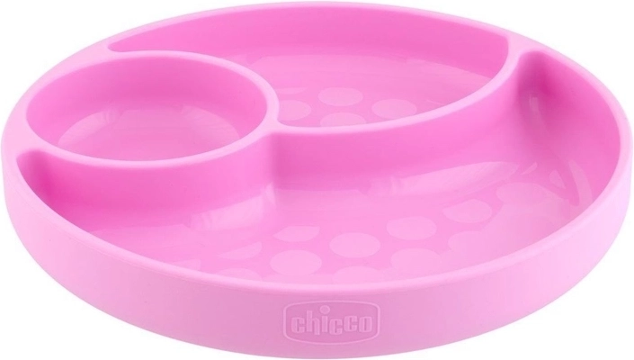 Chicco silicone divided plate with suction cup, pink, 12m+