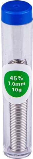 Solder wire with flux in a tube, 45% tin, 1 mm, 10 g