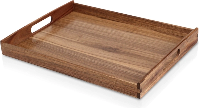 Wooden acacia serving tray with handles 40 × 30 cm