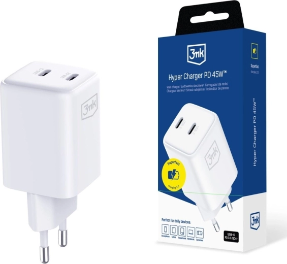 3MK Hyper Charger PD 45W GaN White Wall Charger