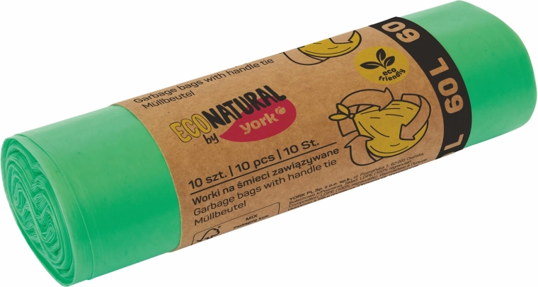 Eko šiukšlių maišai su užtraukiamomis rankenomis 60 l, žali (10 vnt.)