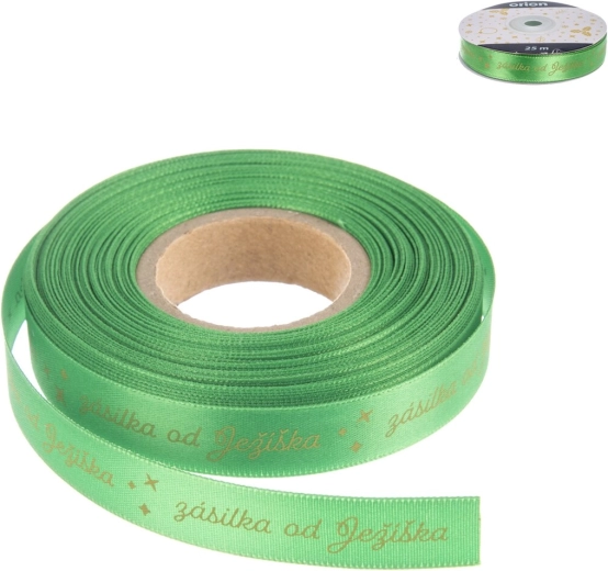 Polyester Christmas Ribbon “Parcel from Santa” Green 25 m
